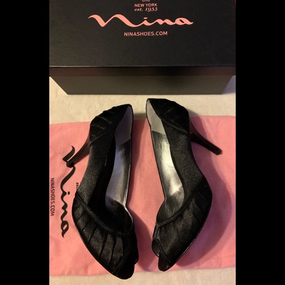 Nina Royal Satin Open Toe Heels Falana YS Size 8 M - Picture 3 of 4